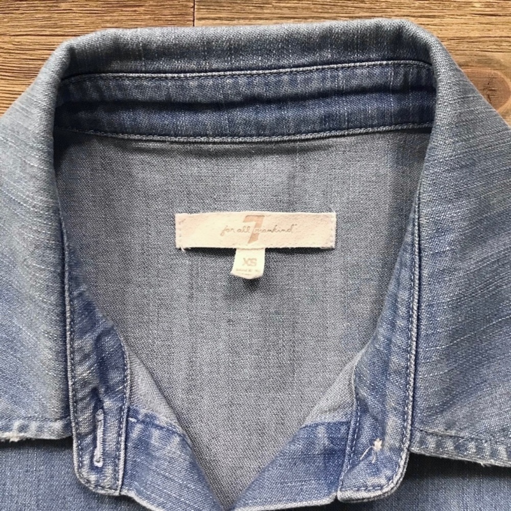 7FAM Ruffled Button Front Denim Shirt - Picture 5 of 7